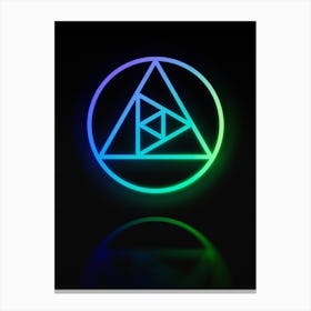 Neon Blue and Green Abstract Geometric Glyph on Black n.0412 Canvas Print