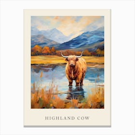 Warm Tones Highland Cow Impressionism Style Painting 4 Canvas Print