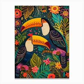 Kitsch Colourful Toucans 2 Canvas Print