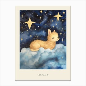 Baby Alpaca Sleeping In The Clouds Nursery Poster Canvas Print