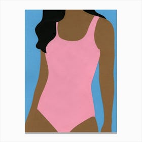 Pink Swimsuit Black Hair Canvas Print