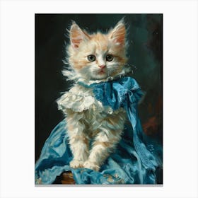 Cat In Blue Ruffled Dress Rococo Inspired 1 Canvas Print