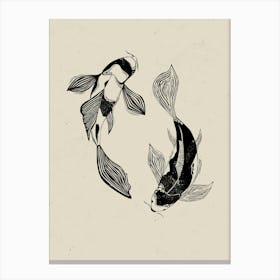 Koi Fish Linocut Stile Canvas Print