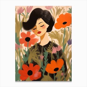 Woman With Autumnal Flowers Poppy 1 Canvas Print