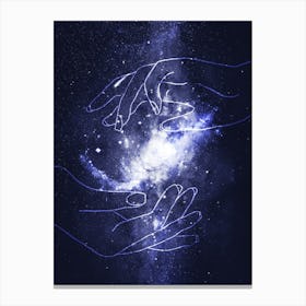 Two Hands Touching The Milky Way - Starry Night and Moon #6 Canvas Print