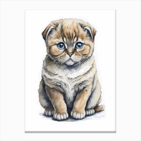Cute Scottish Fold Cat Painting (8) Canvas Print