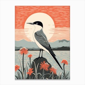 Vintage Bird Linocut Common Tern 3 Canvas Print