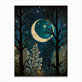 Night In The Forest Style William Morris Art Print 1 Canvas Print