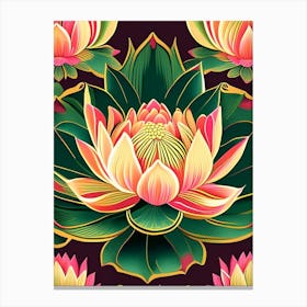 Lotus Flower Pattern Retro Illustration 5 Canvas Print