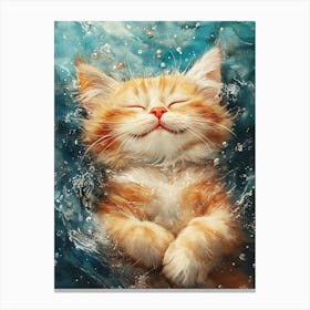 Happy Orange Cat Floating on Water 20 Canvas Print