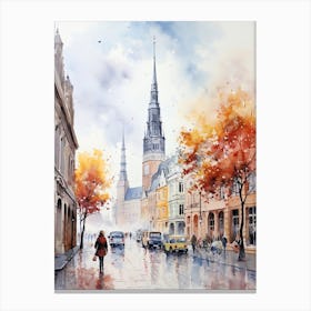 Riga Latvia In Autumn Fall, Watercolour 4 Canvas Print
