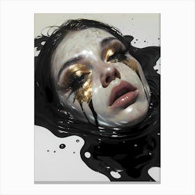 Drenched in Midnight, Bathed in Gold: Woman In Black And Gold Canvas Print