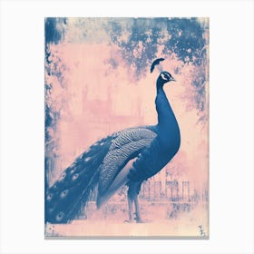 Peacock In A Palace Cyanotype Inspired 2 Canvas Print