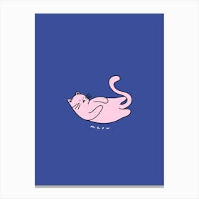 Blue And Pink Meow Cat Canvas Print