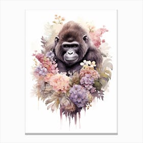 Gorilla Art With Flowers Watercolour Nursery 11 Canvas Print