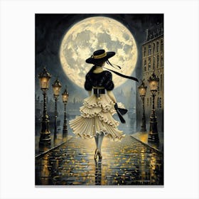 Moonlit Elegance: Lady on Cobblestone Streets Stampe su tela