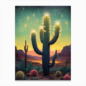 Neon Cactus Glowing Landscape (20) Canvas Print