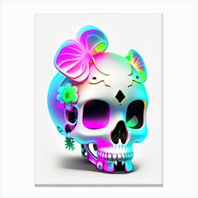 Skull With Neon Accents Kawaii Canvas Print