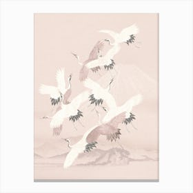 Vintage Japanese Egret Birds Flight Pastel Blush Canvas Print