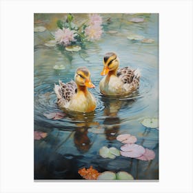 Ducklings In The River Floral Painting 3 Canvas Print