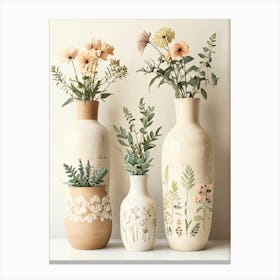 Three Vases With Flowers Canvas Print