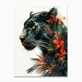 Double Exposure Realistic Black Panther With Jungle 29 Canvas Print