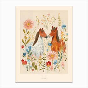 Folksy Floral Animal Drawing Horse 2 Poster Canvas Print