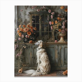 Dog with Orange Flowers Canvas Print