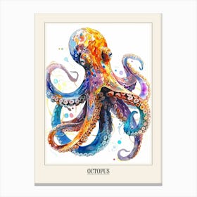 Octopus Colourful Watercolour 3 Poster Canvas Print