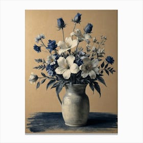 hamptons Blue Flowers In A Vase Canvas Print