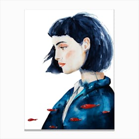 Bkue Haired Girl Canvas Print