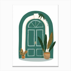Green Door With Potted Plants 6 Canvas Print