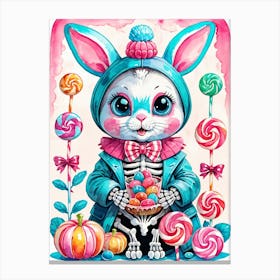 Cute Skeleton Rabbit With Candies Painting (34) Canvas Print