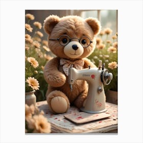 Teddy Bear With Sewing Machine 1 Canvas Print