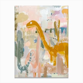 Dinosaurs Exploring Muted Pastels 3 Canvas Print
