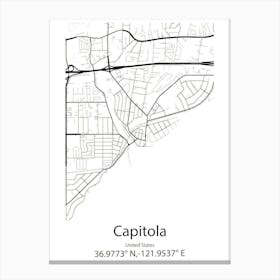 Capitola,United States Minimalist Map 1 Stampe su tela