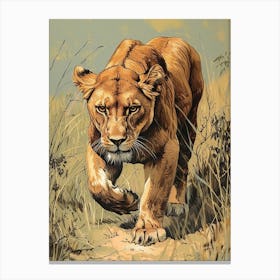 African Lion Relief Illustration Lionesss 1 Canvas Print