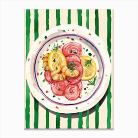 A Plate Of Prawns Top View Food Illustration 4 Canvas Print