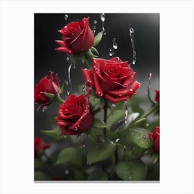 Red Roses At Rainy With Water Droplets Vertical Composition 46 Canvas Print