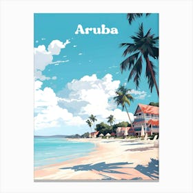 Aruba Street view Beach House Travel Illustration Art Canvas Print