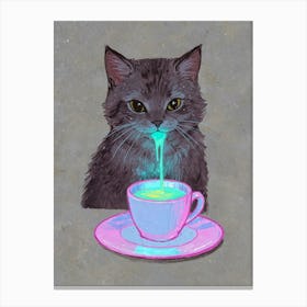 Cat Drinking Tea Canvas Print