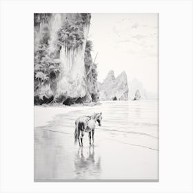 A Horse Oil Painting In Railay Beach, Thailand, Portrait 4 Canvas Print