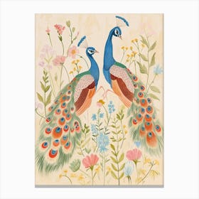 Folksy Floral Animal Drawing Peacock 2 Canvas Print
