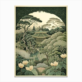 Ryoan Ji Garden, Japan Vintage Botanical Canvas Print