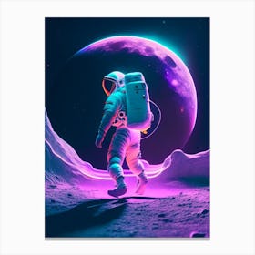 Astronaut Doing Moon Walk Neon Nights 3 Canvas Print