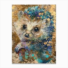 Baby Hedgehog Gold Effect Collage 4 Canvas Print