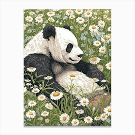 Giant Panda Resting In A Field Of Daisies Storybook Illustration 12 Canvas Print
