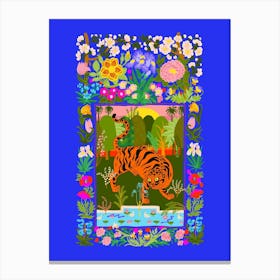 Tiger Garden Blue Canvas Print
