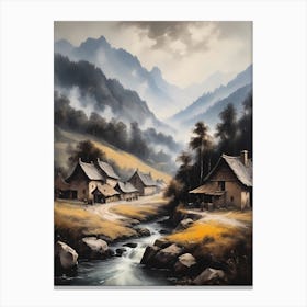 In The Wake Of The Mountain A Classic Painting Of A Village Scene (3) Canvas Print