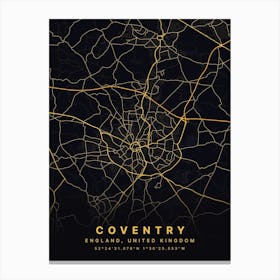 Coventry England Black And Gold Map Canvas Print